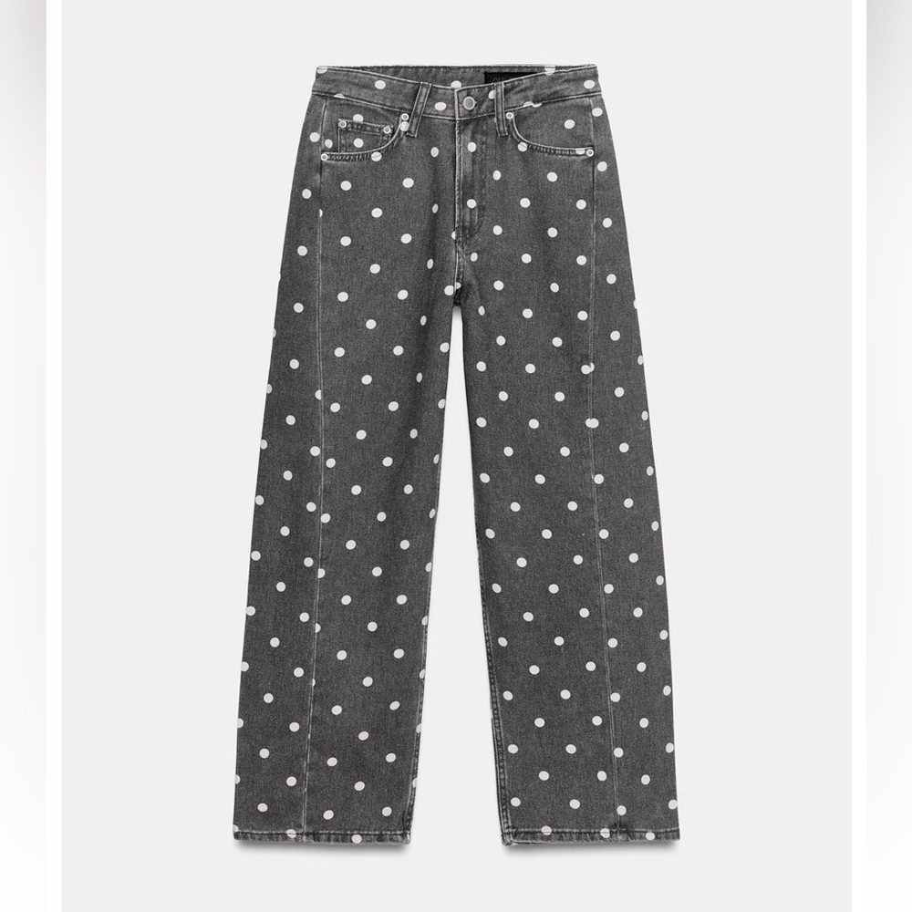 Zara ZW COLLECTION MID-RISE POLKA DOT ANKLE RELAXED JEANS